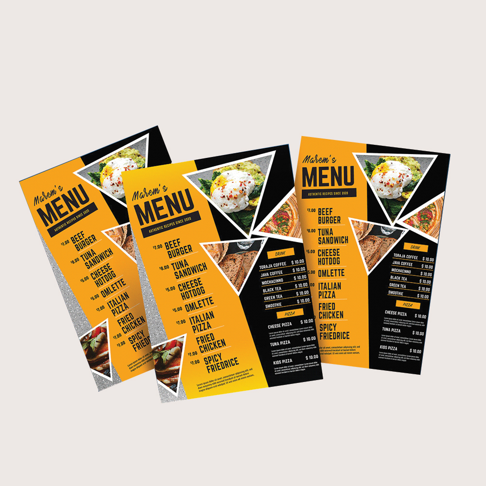 Folded Table Menu Printing